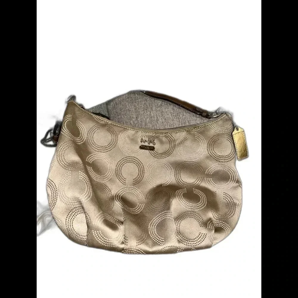 Auth Vintage COACH MADISON Beige Jacquard‎ Hobo Bag